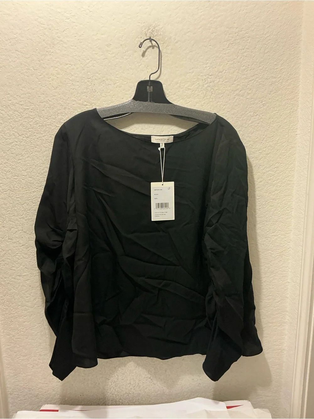 NWT Lafayette 148 New York Black Long-Sleeve Blouse 100% silk retail $698